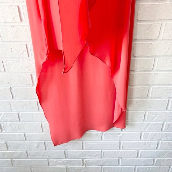 BCBGMaxAzria TARA sleeveless cascading coral chiffon high low shift dress M - Picture 5 of 10